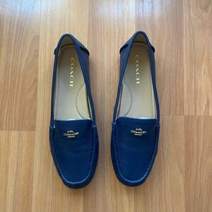 Coach Women's Navy Leather Loafers, Size 9
